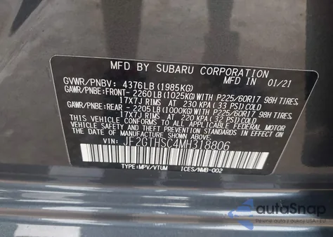 2021 Subaru Crosstrek Sport из США, поврежденный, VIN JF2GTHSC4MH318806